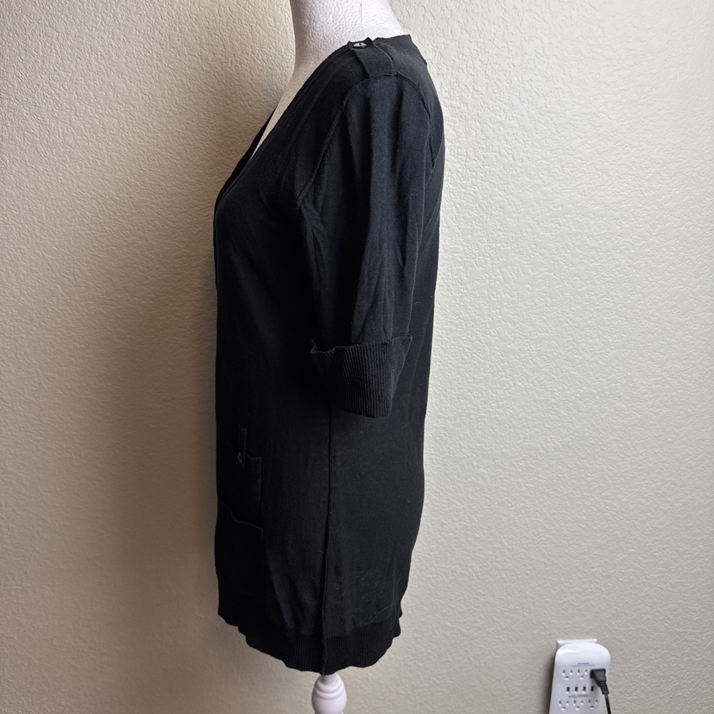 Cable & Gauge Women's Sweater Cardigan Black Button  Short Sleeves Pockets Sz. S - Picture 5 of 7
